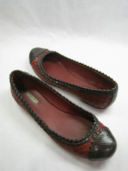 BOTTEGA VENETA Russet Intreciatto Leather Purple Reptile Ballet Flats Shoes