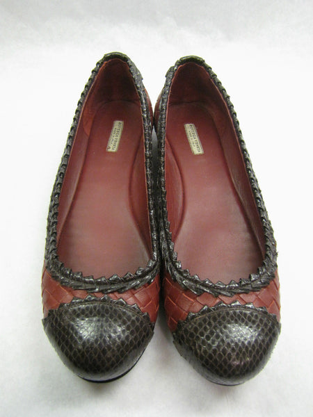 BOTTEGA VENETA Russet Intreciatto Leather Purple Reptile Ballet Flats Shoes